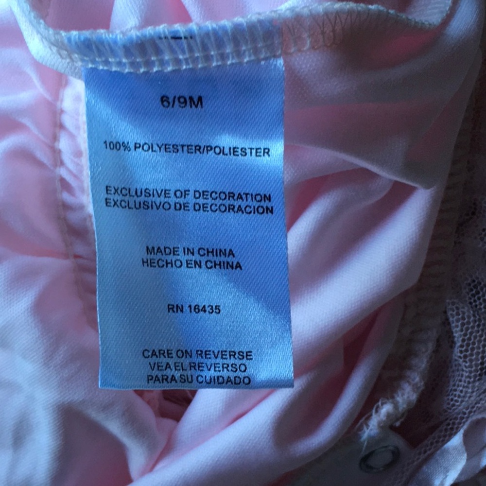 Pink Baby dress, 6-9 Month, rosette petals, Soft,nylon,bottom snaps. washable. - Picture 9 of 11